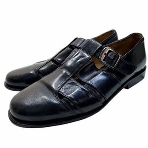 Johnston & Murphy Cellini Black Italian Leather Fisherman Buckle Shoes Size 10